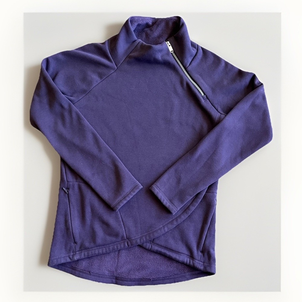 Athleta Sweatshirt Womens Petite Small Purple Fleece 1/4 Zip Mock Neck Pullover